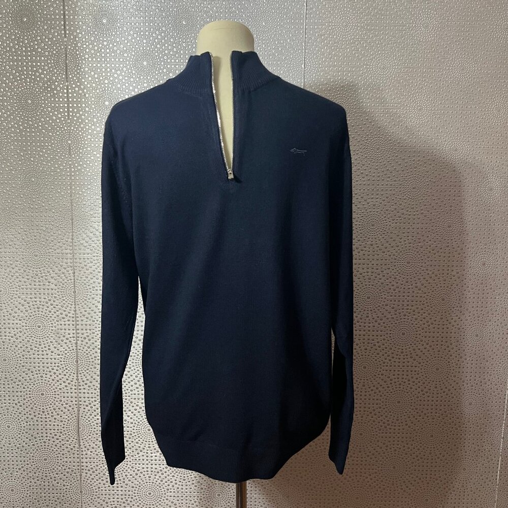 Louis Castel Mens Navy Long Sleeve 1/4 Zip Golf Pullover Sweater Size 95 US M